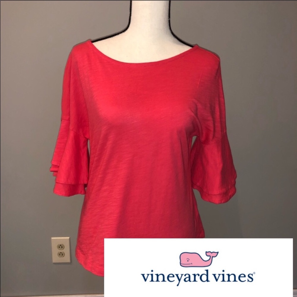 Vineyard Vines Coral Pink Flutter Sleeve Shirt